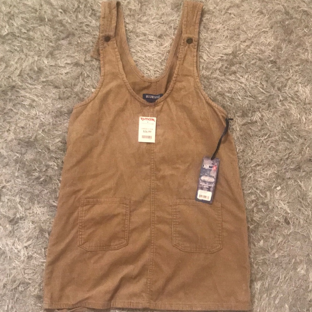 Tan corduroy overalls dress